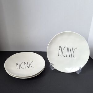 Rae Dunn Picnic White Melamine Plates Ivory Farmhouse Grill Outdoor Dinnerware‎